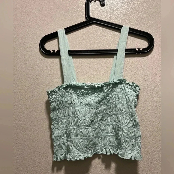 American eagle smocked crop top tank mint green medium lightweight juniors girl - Picture 2 of 7